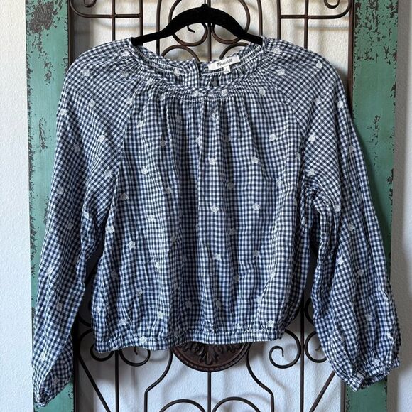 Madewell cropped gingham top buttons down back. Size small. - Picture 4 of 7